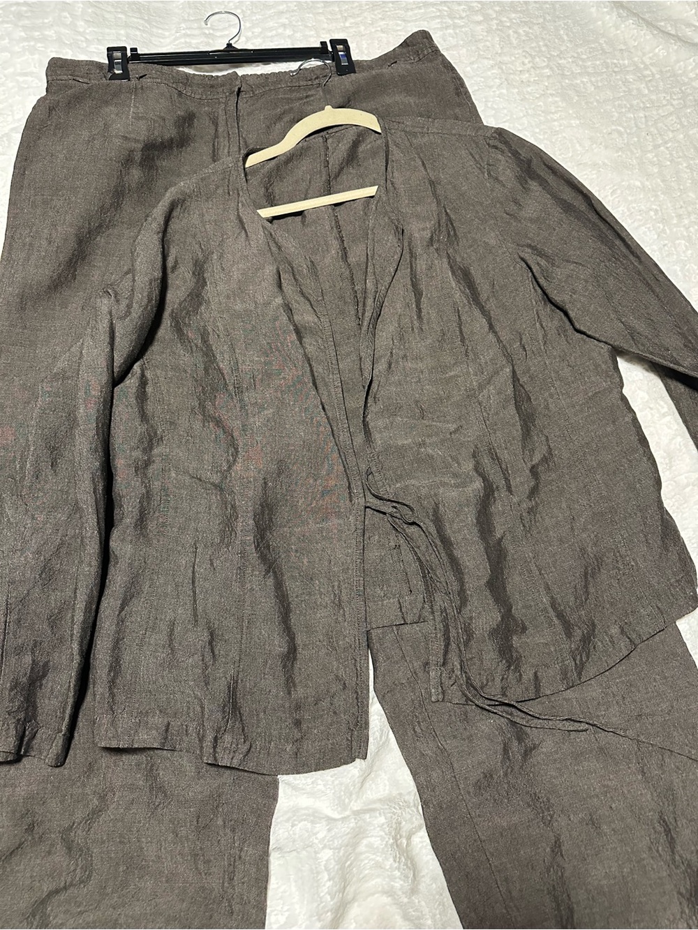 Eileen Fisher Two-Piece Organic Linen-Look Relaxed Jacket & Pants Set — Brown